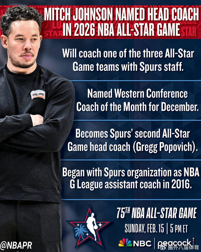 马刺自波波维奇后首人！米奇-约翰逊出任全明星主教练 将携手文班亚马|西部|掘金|奥兰多魔术队|俄克拉荷马雷霆队|丹佛掘金队_新浪体育_新浪新闻